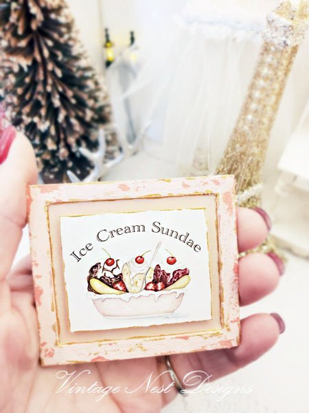 Banana Split No.1:6 Dollhouse Miniature Handmade Wooden Framed Art image 4
