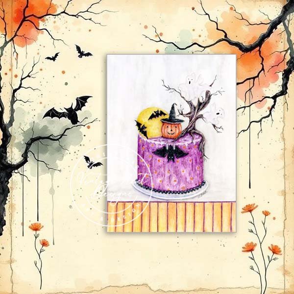 Halloween Cake No.1 Digital Print Watercolor Painting image 0