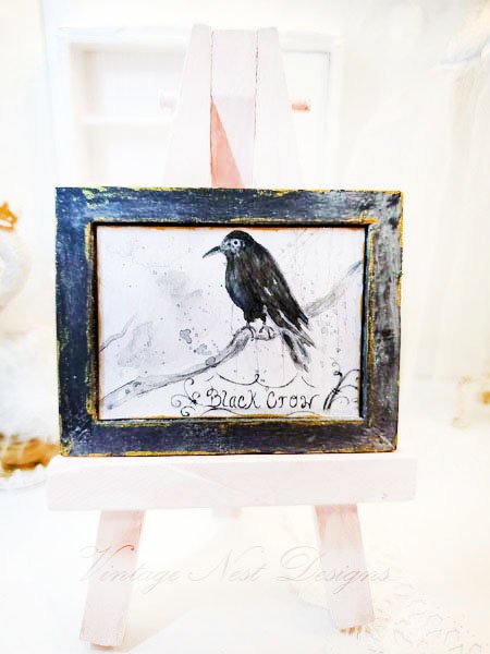 Black Crow No.1:2 Dollhouse Miniature Handmade Wooden Framed Art image 1