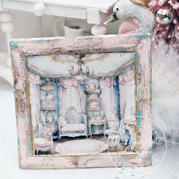 Baby Girl Bedroom No.1:1 Dollhouse Miniature Handmade Wooden Framed Art image 5