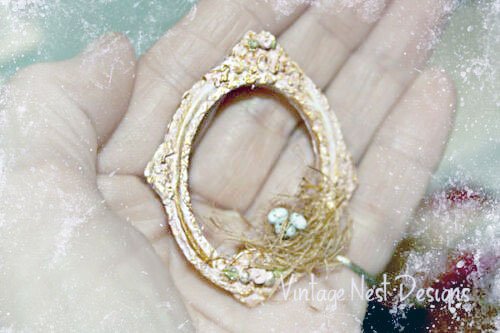 Porcelain Bird Nest Frame No.1 Dollhouse Miniature Handmade image 3