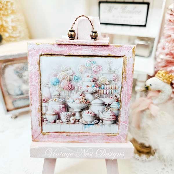 Pastel Sweets No.1:1 Dollhouse Miniature Handmade Wooden Framed Art image 6