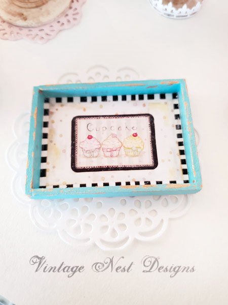 Bon Appetit Cupcake No.1:1 Dollhouse Miniature Handmade Wooden Framed Art image 1