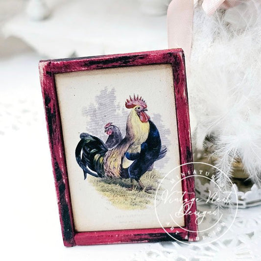 Rooster No.2:1 Dollhouse Miniature Handmade Wooden Framed Art image 1