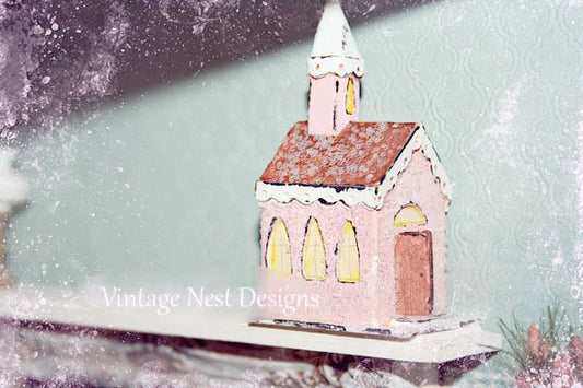 Pink Putz Church No.1 Handmade Miniature image 0