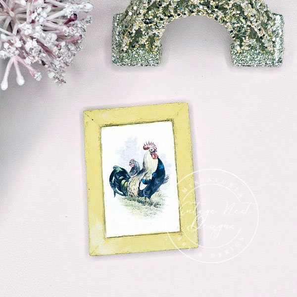 Rooster No.2:4 Dollhouse Miniature Handmade Wooden Framed Art image 8
