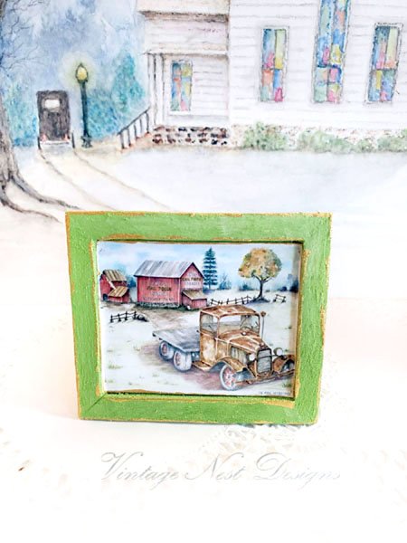 Model A Truck No.1:1 Dollhouse Miniature Handmade Wooden Framed Art image 0