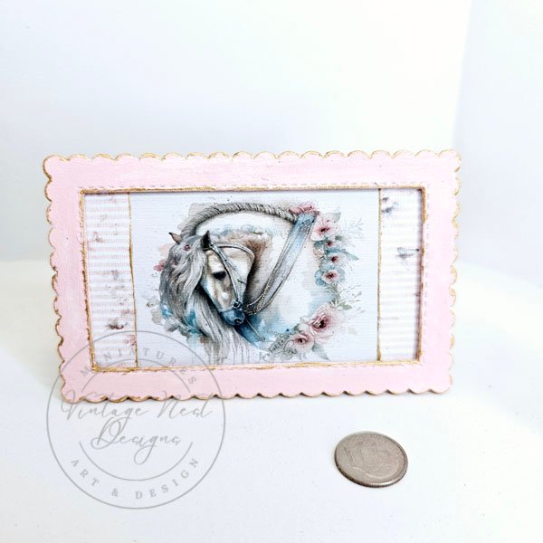 Andalusian Horse No.1:8 Dollhouse Miniature Handmade Wooden Framed Art image 0
