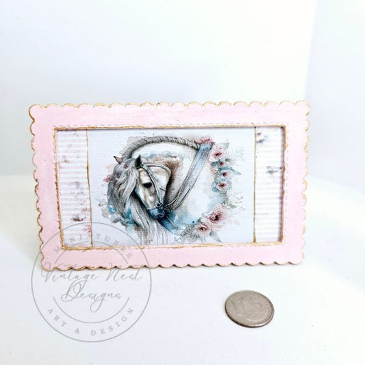 Andalusian Horse No.1:8 Dollhouse Miniature Handmade Wooden Framed Art image 0