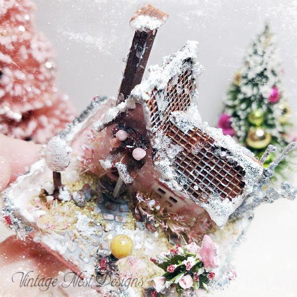 Christmas Putz Glitter Holiday House No.4 Handmade image 7
