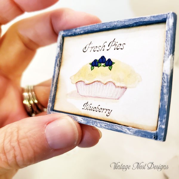 Blueberry Pie No.1 Dollhouse Miniature Handmade Wooden Framed Art image 2