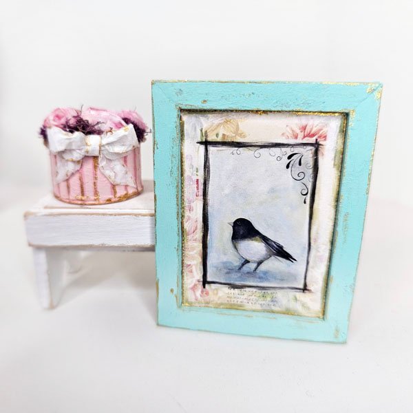 Bird Nest Black Frame No.1:3 Dollhouse Miniature Handmade Wooden Framed Art image 0