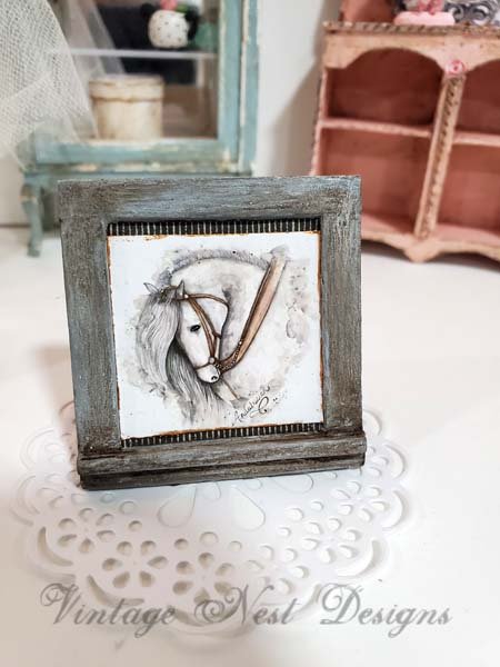 Andalusian Horse No.1:3 Dollhouse Miniature Handmade Framed Art image 0