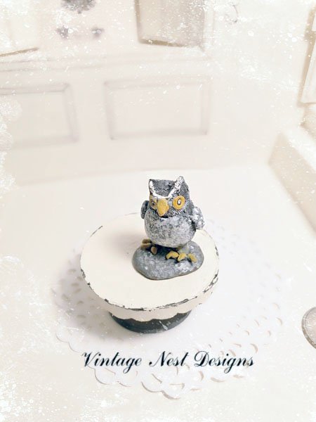 Porcelain Owl No.4 Dollhouse Miniature Handmade One of a Kind image 0