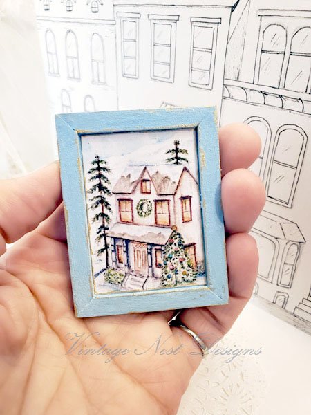 Holiday House No.1:1 Dollhouse Miniature Handmade Wooden Framed Art image 2