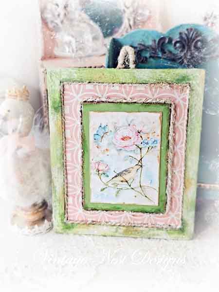Bird Nest Roses No.5:1 Dollhouse Miniature Handmade Wooden Framed Art image 0