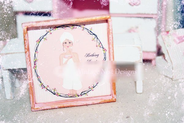 Bathing Beauty No.1:1 Dollhouse Miniature Handmade Wooden Framed Art image 3