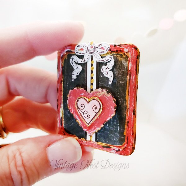 Valentine Heart No.5:1 Dollhouse Miniature Handmade Framed Wooden Art image 2