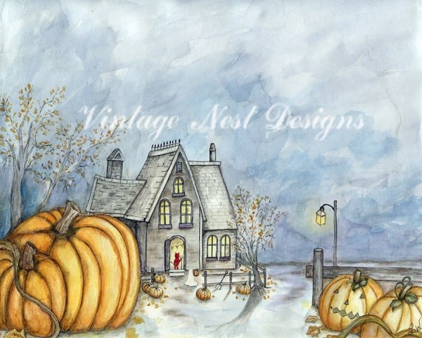 Halloween Pumpkins No.2 Digital Print Watercolor Painting image 0