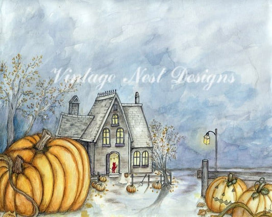 Halloween Pumpkins No.2 Digital Print Watercolor Painting image 0