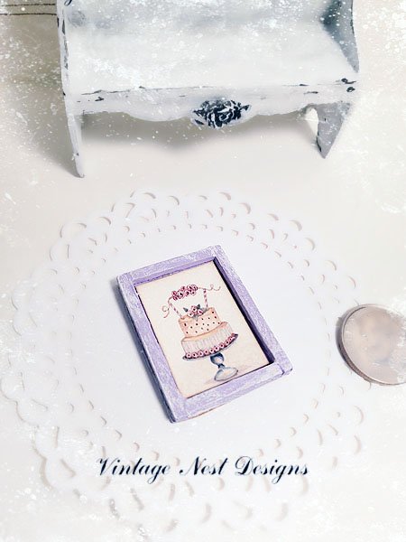 Cake No.5:4 Dollhouse Miniature Handmade Wooden Framed Art image 2