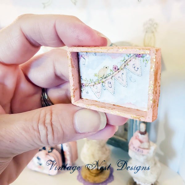 Love Bird No.1:1 Dollhouse Miniature Handmade Framed Wooden Art image 2
