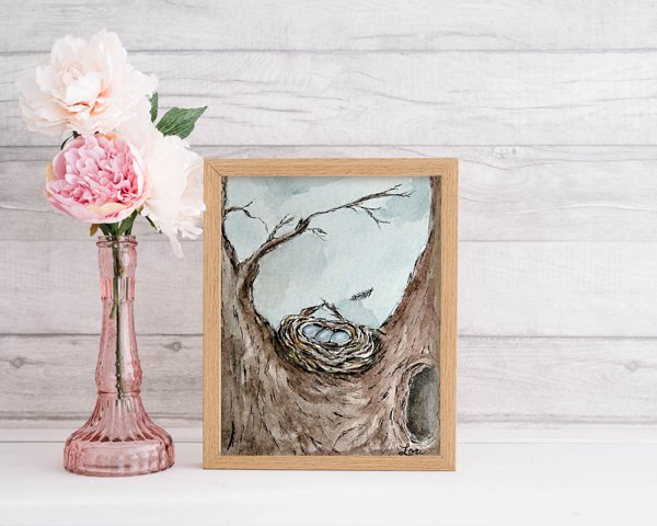 Bird Nest Tree No.2 Digital Prints Watercolor Painting image 1