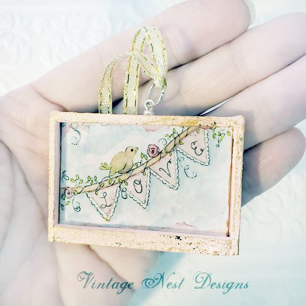 Love Bird No.1:2 Dollhouse Miniature Handmade Framed Art image 3