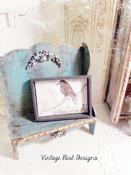 Black Crow No.1:1 Dollhouse Miniature Handmade Framed Art image 0