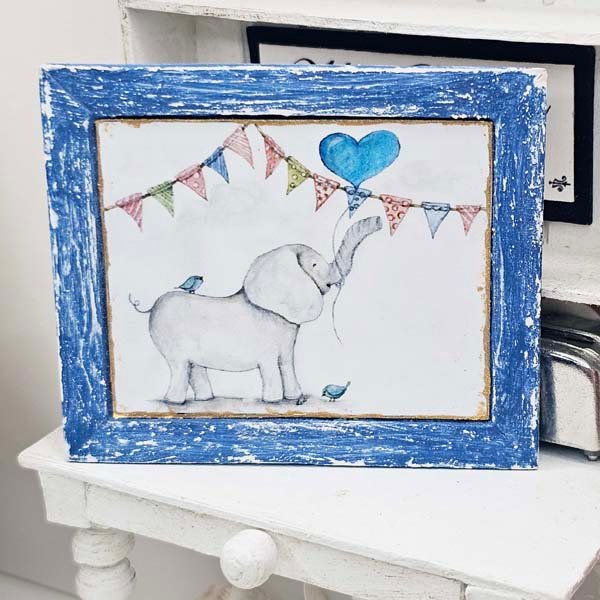 Baby Elephant No.1:2 Dollhouse Miniature Handmade Wooden Framed Art image 3