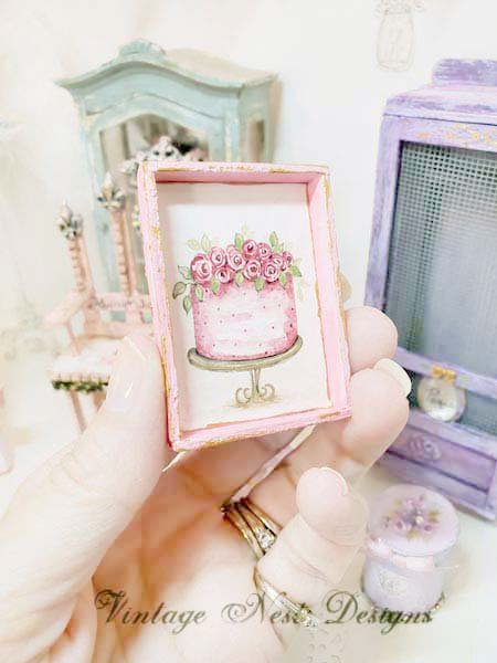 Cake No.7:8 Dollhouse Miniature Handmade Wooden Framed Art image 2