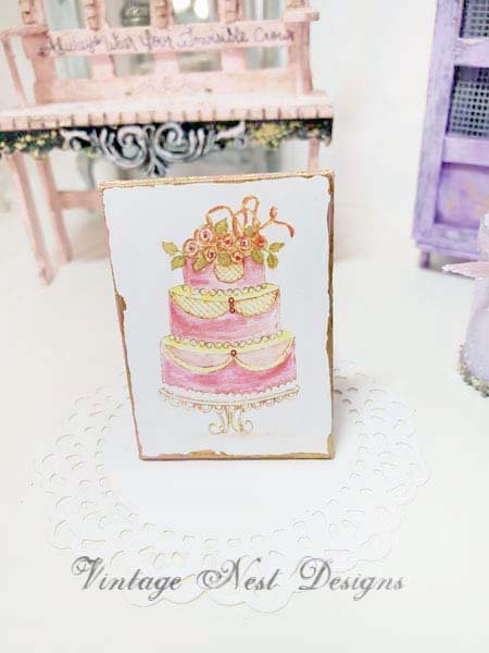 Cake No.3:1 Dollhouse Miniature Handmade Wooden Framed Art image 3