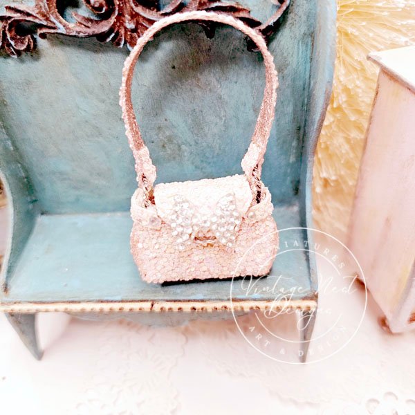 Pink Glittered Purse No.22 Dollhouse Miniature Handmade for Dolls image 4