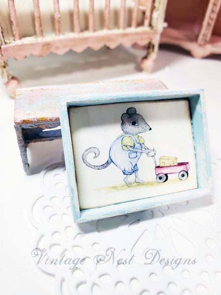 Mouse No.1:1 Dollhouse Miniature Handmade Wooden Framed Art image 1