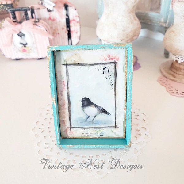 Bird Nest Black Frame No.1:2 Dollhouse Miniature Handmade Wooden Framed Art image 0