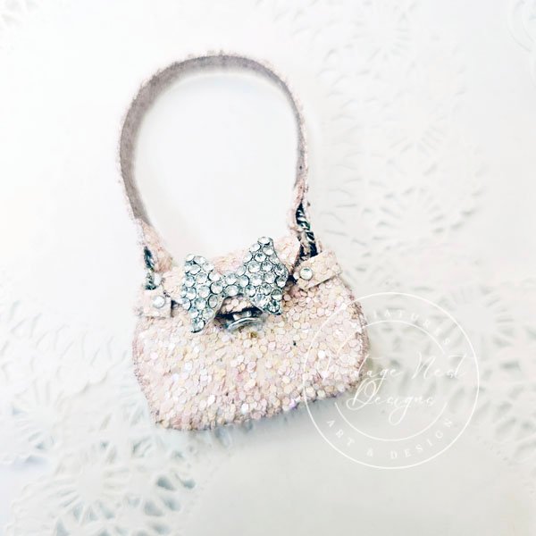 Pink Glittered Purse No.22 Dollhouse Miniature Handmade for Dolls image 0