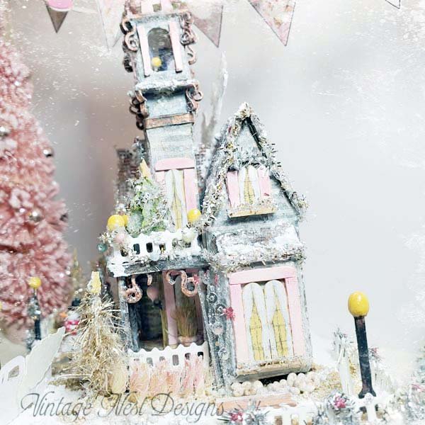 Victorian Mansion Putz Glitter Holiday Dollhouse House No.1 Handmade image 4