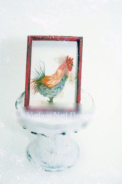 Rooster No.3:2 Dollhouse Miniature Handmade Wooden Framed Art image 0