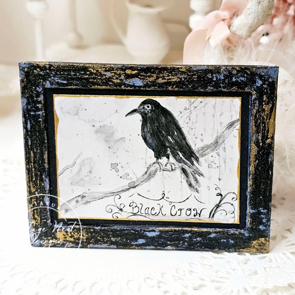 Black Crow No.1:3 Dollhouse Miniature Handmade Wooden Framed Art image 0