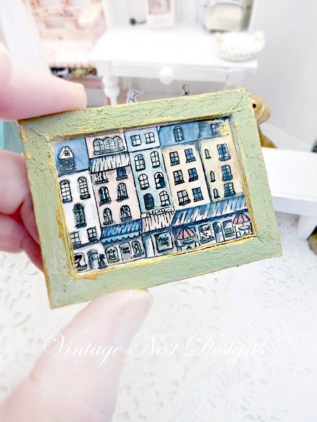 Paris Shopping in the City No.1:6 Dollhouse Miniature Handmade Wooden Framed Art image 1
