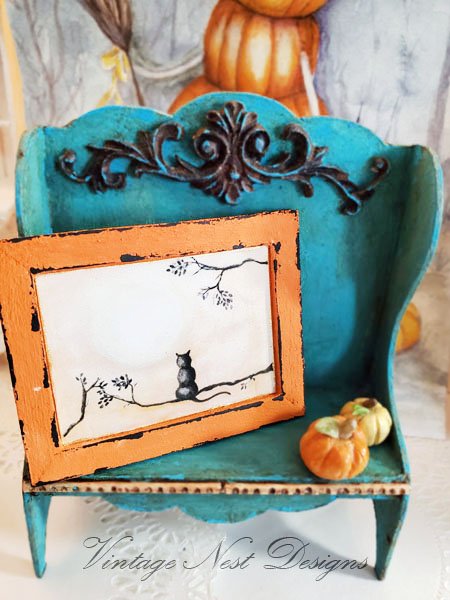 Cat & the Moon No.2:4 Dollhouse Miniature Handmade Wooden Framed image 0