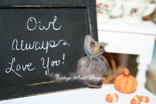 Owl Always Love You No.1:2 Dollhouse Miniature Handmade Wooden Framed Art image 0