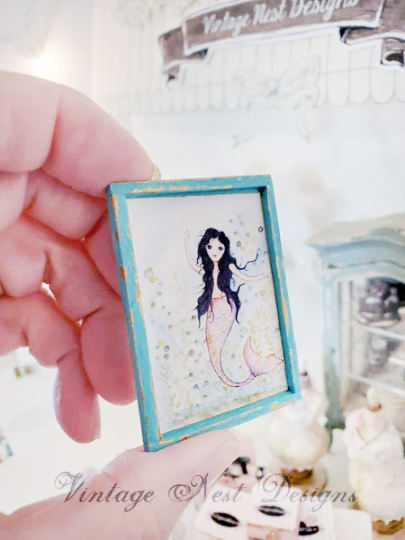 Under the Sea Mermaid No.1:1 Dollhouse Miniature Handmade Wooden Framed Art image 5