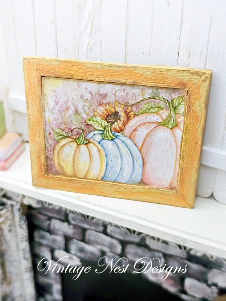 Fall Pumpkins No.2:1 Dollhouse Miniature Handmade Wooden Framed Art image 4