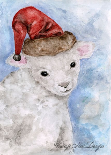Christmas Lamb No.1 Digital Prints Watercolor Painting image 0