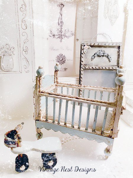Baby Boy Blue Antique Style Crib No.1 Handmade Dollhouse Miniature image 1