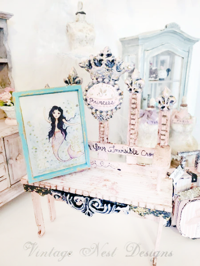 Under the Sea Mermaid No.1:1 Dollhouse Miniature Handmade Wooden Framed Art image 2