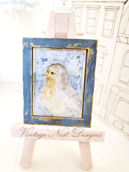 Bird No.2:1 Dollhouse Miniature Handmade Wooden Framed Art image 0