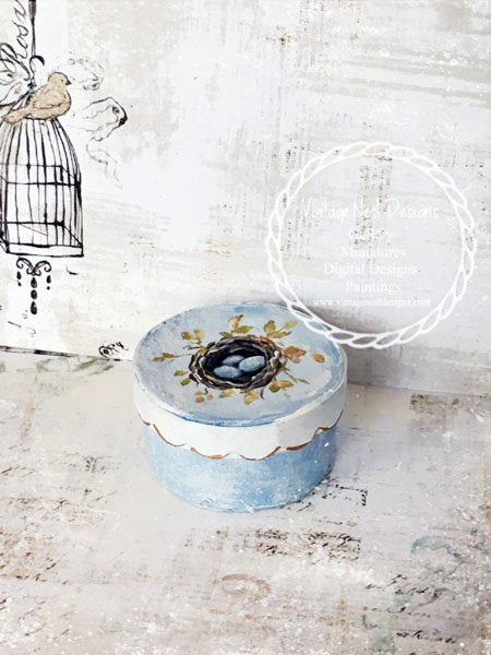 Bird Nest Box Round No.3 Dollhouse Miniature Handmade image 0