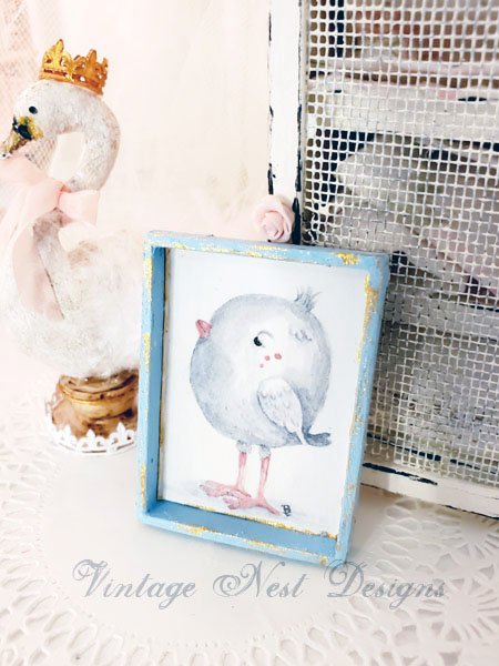 Pink Tweet No.1:2 Dollhouse Miniature Handmade Wooden Framed Art image 0